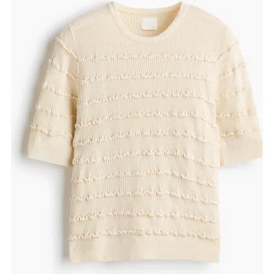 H&m Frill-trimmed Knitted Top In Brown