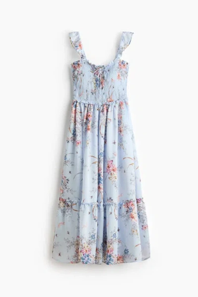 H&m Ruffle-trimmed Smocked-bodice Dress In Blue