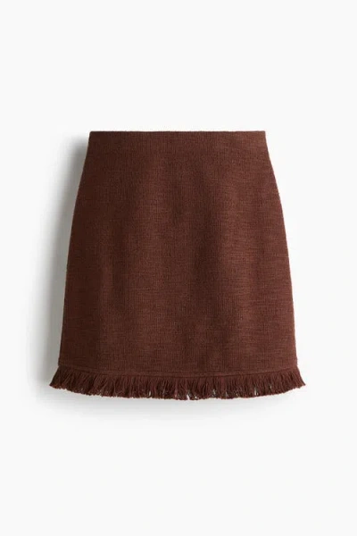 H&m Fringed Bouclé Skirt In Brown