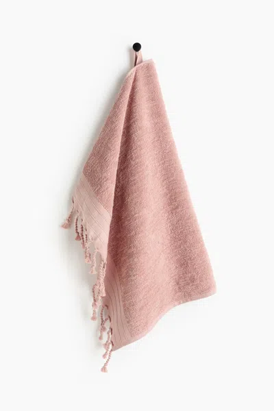 H&m Fringed Cotton Hand Towel In Pink