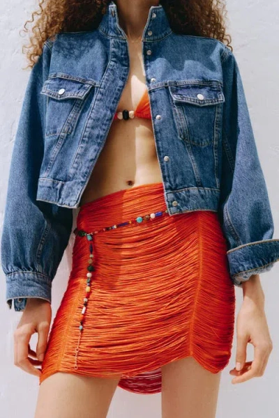 H&m Fringed Mini Skirt In Blue