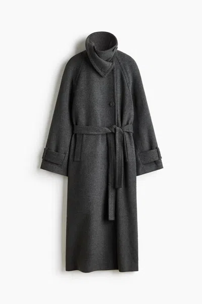 H&m Funnel-collar Maxi Coat In Black