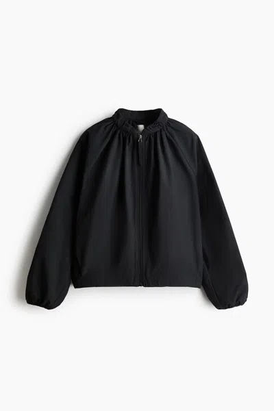 H&m Gathered Bomber Jacket In Black