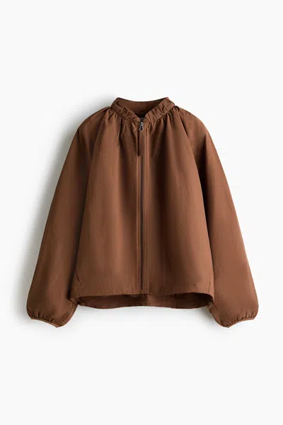 H&m Gathered Bomber Jacket In Brown