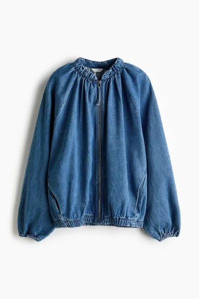 H&m Gathered Bomber Jacket In Blue