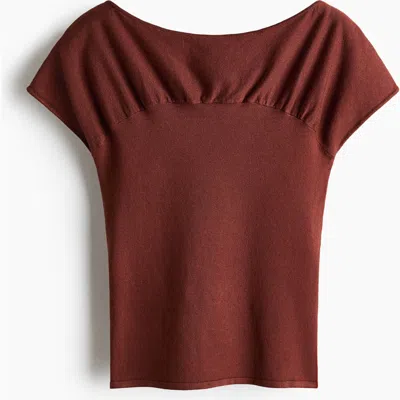 H&m Gathered Cap-sleeved Top In Brown