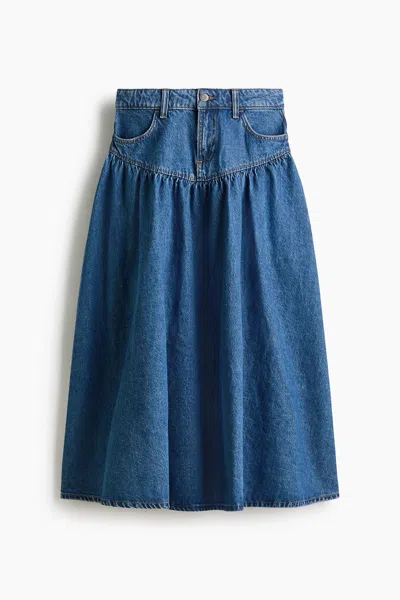 H&m Gathered Denim Skirt In Blue