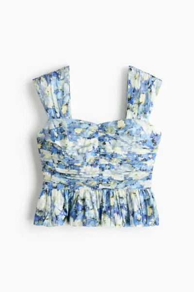 H&m Gathered Peplum Top In Blue