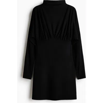 H&m Gathered Turtleneck Dress In Black