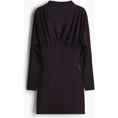 H&m Gathered Turtleneck Dress In Burgundy