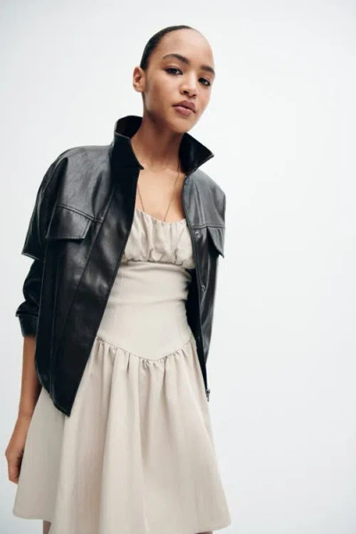 H&m Gathered Twill Dress In Neutral