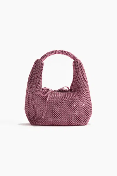 H&m Glittery Open-knit Handbag In Dusty Pink