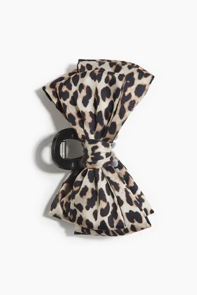 H&m Hair Claw With Bow In Light Beige/leopard Print