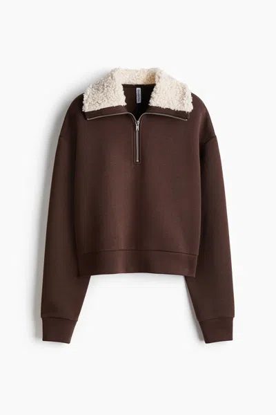 H&m Half-zip Scuba Sweatshirt In Brown