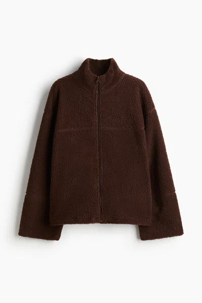 H&m Half-zip Teddy Fleece Jacket In Brown