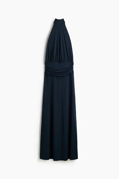 H&m Halterneck Maxi Dress In Dark Blue