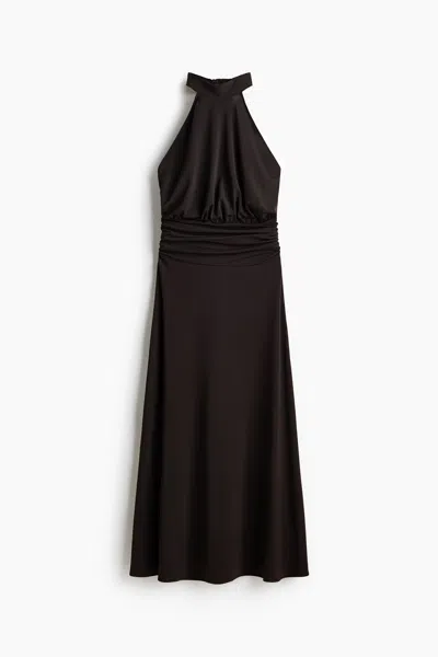 H&m Halterneck Maxi Dress In Dark Brown