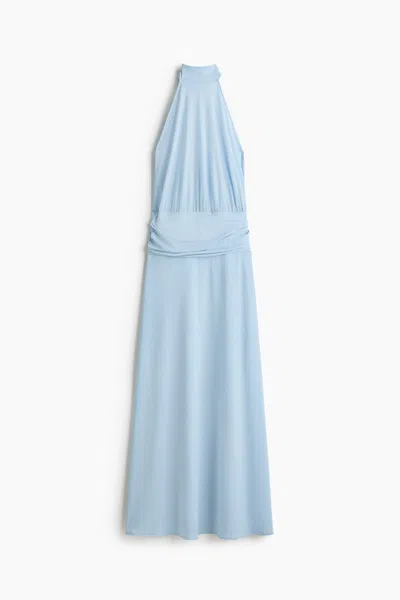 H&m Halterneck Maxi Dress In Light Blue