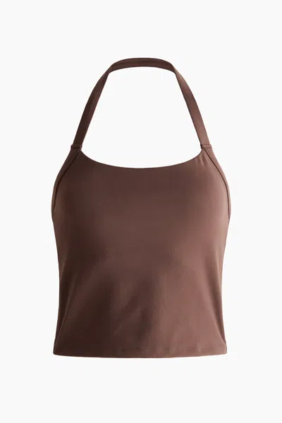 H&m Halterneck Sports Tank Top With Softmove In Brown