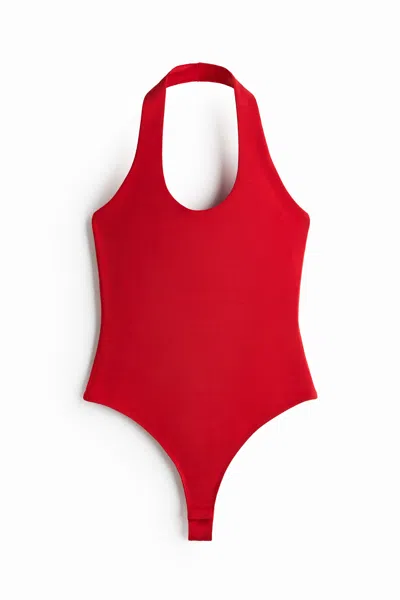 H&m Halterneck Thong Bodysuit In Red