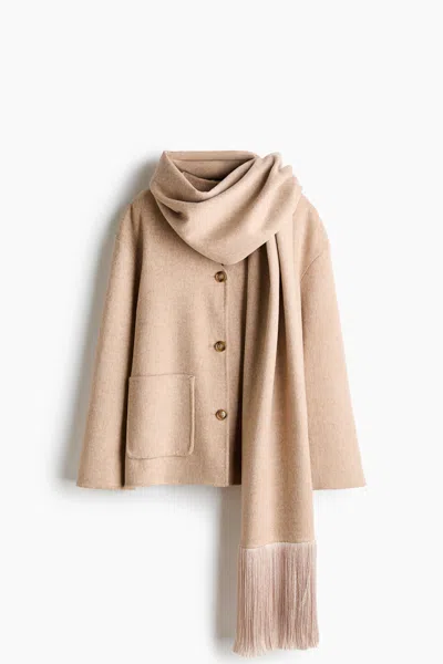 H&m Handmade Wool-blend Jacket With Scarf In Brown