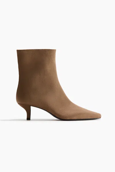 H&m Heeled Ankle Boots In Brown