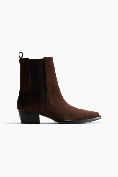 H&m Heeled Ankle Boots In Dark Brown