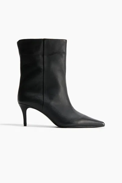 H&m Heeled Leather Boots In Black