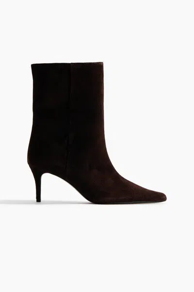 H&m Heeled Leather Boots In Brown