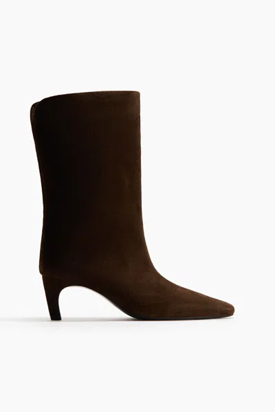 H&m Heeled Suede Boots In Brown