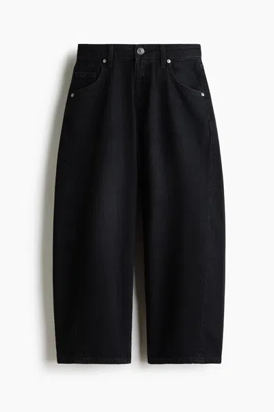 H&m High-waist Barrel-leg Ankle Jeans In Blue