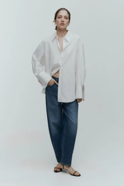 H&m High-waist Barrel-leg Ankle Jeans In Blue