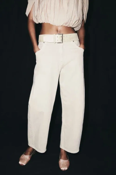 H&m High-waist Barrel-leg Ankle Jeans In White