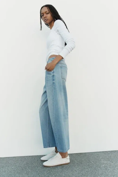H&m High-waist Barrel-leg Ankle Jeans In Blue