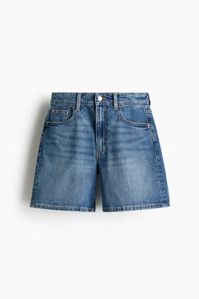 H&m High-waist Denim Shorts In Blue