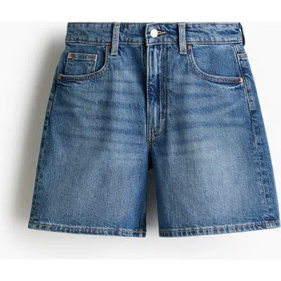 H&m High-waisted Denim Shorts In Blue