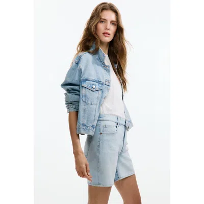 H&m High-waisted Denim Shorts In Blue