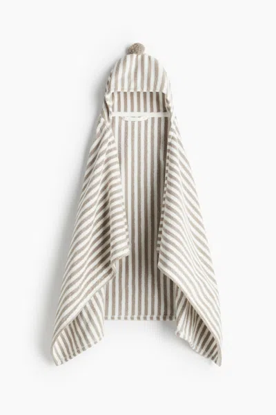 H&m Hooded Bath Towel In Light Taupe/striped