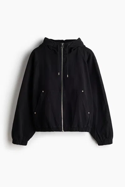 H&m Hooded Cotton Workwear Jacket In Black
