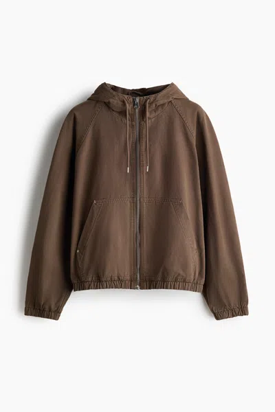 H&m Hooded Cotton Workwear Jacket In Brown