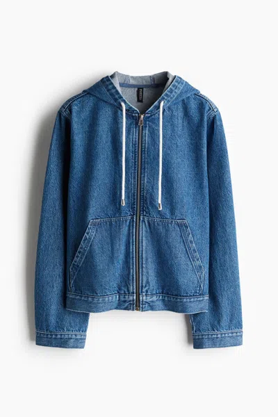 H&m Hooded Denim Jacket In Denim Blue