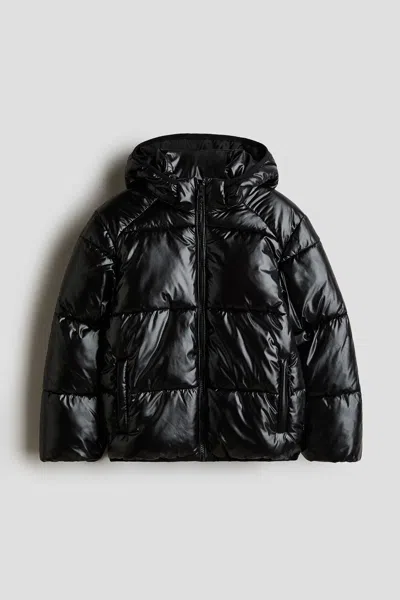 H&m Kids' Hooded Puffer Jacket In Black