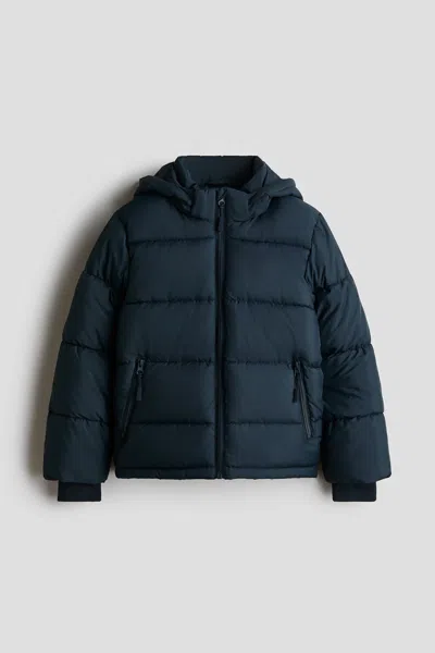 H&m Kids' Hooded Puffer Jacket In Blue