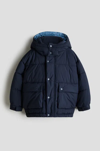 H&m Kids' Hooded Puffer Jacket In Blue
