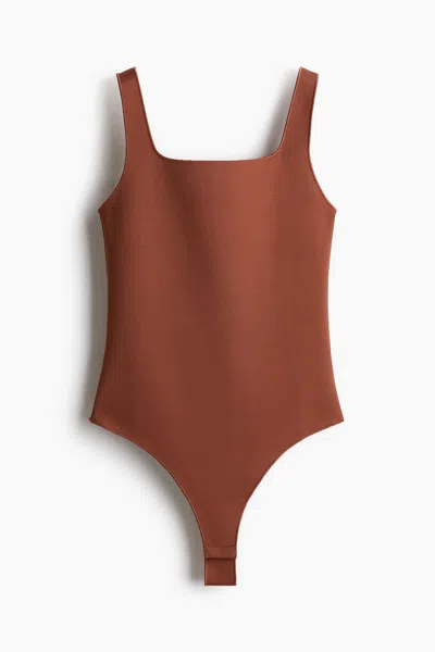 H&m Interlock Thong Bodysuit In Brown