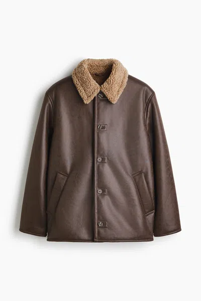 H&m Jacket In Coated Fabric In Brown