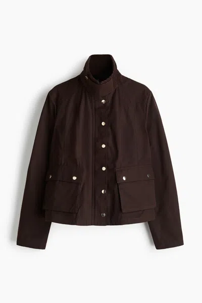 H&m Jacket With Corduroy Collar In Dark Brown