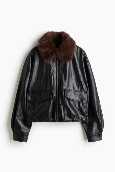 H&m Jacket With Fluffy Collar In Black