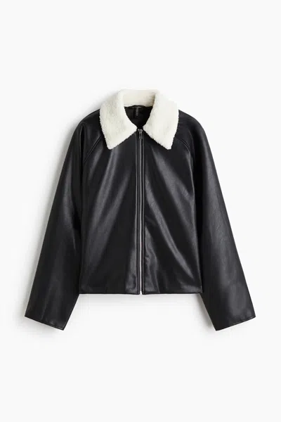 H&m Jacket With Teddy Fleece Collar In Black