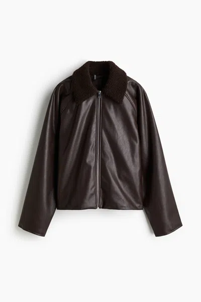 H&m Jacket With Teddy Fleece Collar In Brown